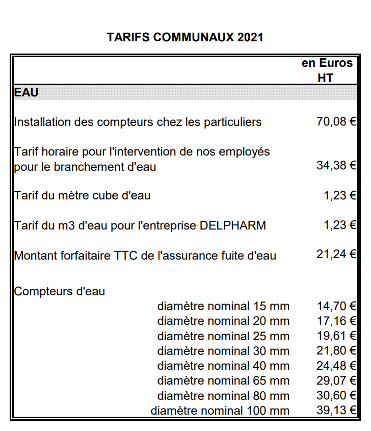 tarifs communaux